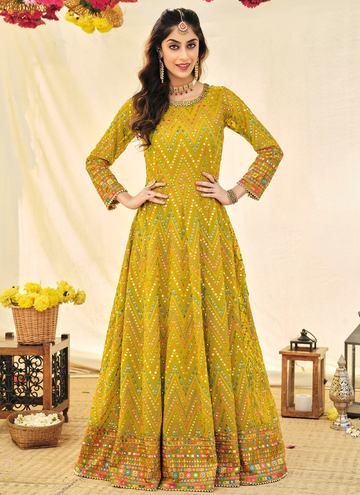 Haldi Special Georgette Yellow Color Wedding Salwar Kameez